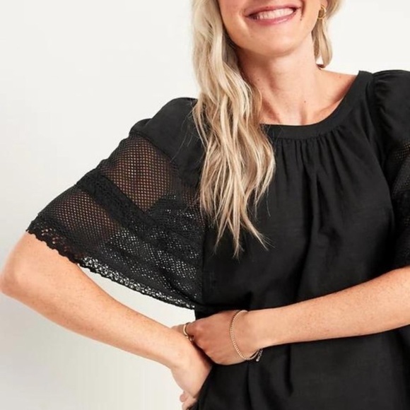 Old Navy XS Black Lace Flutter Sleeve Overlay Swing Dress - Picture 3 of 10